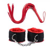 PU Leather Whip Flogger Plush Nylon Plush Sex Handcuffs Bondage Slave Exotic Accessories Toys for Couples Adults Games Red One Size