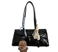 PU Leather Women Casual Shoulder Bags Large Capacity Leisure Y2k Shoulder Bag Solid Color Versatile Underarm Bags for Shopping And Outdoor Family Outings (A) (A 黑色)