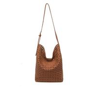 PU Leather Women Versatile Tote Handbag Large Capacity Simple Shoulder Bags Solid Color Leisure Y2k Crossbody Bags Outdoor Travel Sling Pouch (Brown 320 * 250 * 150)