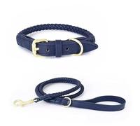 PU Leather Woven Hand Holding Rope Pet Dog Collar Strong And Durable Suitable For Small And Medium Sized Dogs(Blue Suit,L-neck 39-46cm)