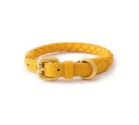 PU Leather Woven Hand Holding Rope Pet Dog Collar Strong And Durable Suitable For Small And Medium Sized Dogs large dog collar(Yellow-collar,S-neck 26-32cm)