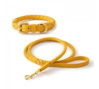 PU Leather Woven Hand Holding Rope Pet Dog Collar Strong And Durable Suitable For Small And Medium Sized Dogs large dog collar(Yellow suit,M-neck 31-36cm)