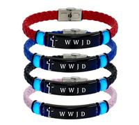PU Leather WWJD Bracelet, Glowing Bead Faith Wristband for Men Women