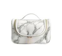 PU Marble Bag Case Brush Portable Makeup Cosmetic for Women | White Textured Organizer, Waterproof and Crack-resistant Build, for Holiday Trips and Outdoor Use