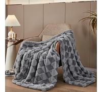 PU MEI Luxury Faux Fur Rabbit Fur Throw Blanket Gray 90"x80",Plush Reversible Sherpa Blankets,Queen Fuzzy Elegant Blanket Thick Throws for Bed,Washable Bedding Accent Blankets for Sofa Couch Chair