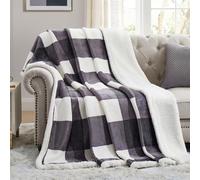 PU MEI Sherpa Blanket Fleece Throw Blanket Full Queen Plaid Thick Bed Blanket, Soft Warm Cozy Dark Grey Checkered Throw Blanket 80"*90"