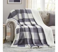 PU MEI Sherpa Blanket Fleece Throw Blanket Full Queen Plaid Thick Bed Blanket, Soft Warm Cozy Grey Checkered Throw Blanket 80"*90"