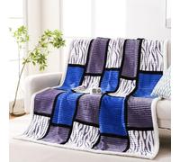 PU MEI Sherpa Blanket Fleece throw Blanket Queen Plaid Thick Bed Blanket, Soft Warm Cozy Throw Blanket, 80”*90” Zabra-Blue grey