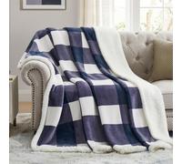 PU MEI Sherpa Blanket Fleece Throw Blanket Twin Plaid Thick Bed Blanket, Soft Warm Cozy Blue Checkered Throw Blanket 60"*80"