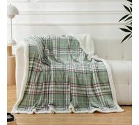 PU MEI Sherpa Blanket Twin Plaid Thick Bed Blanket, 60”*80” Super Soft Flannel Fuzzy Fleece Reversible Velvet Plush Warm Blanket for Couch (Green Pink Check)