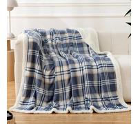 PU MEI Sherpa Blanket Twin Plaid Thick Bed Blanket, 60”*80” Super Soft Flannel Fuzzy Fleece Reversible Velvet Plush Warm Blanket for Couch (Blue White Check)
