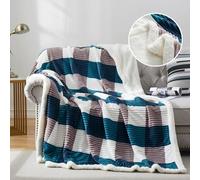 PU MEI Sherpa Blanket Twin Plaid Thick Bed Blanket, 60”*80” Super Soft Flannel Fuzzy Fleece Reversible Velvet Plush Warm Blanket for Couch (Teal Check, 60"*80")
