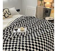 PU MEI Sherpa Fleece Blanket Reversible Plush Fluffy Lattice Flannel Blankets for Sofa Couch Bed (Black-White Checkerboard, 80"*90")