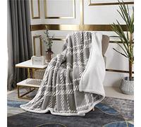 PU MEI Sherpa Fleece Blanket Reversible Plush Fluffy Lattice Flannel Blankets for Sofa Couch Bed (Grey, 80"*90")