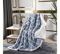 PU MEI Sherpa Fleece Blanket Reversible Plush Fluffy Lattice Flannel Blankets for Sofa Couch Bed (Light Blue, 80"*90")