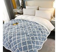 PU MEI Sherpa Fleece Blanket Reversible Plush Fluffy Lattice Flannel Blankets for Sofa Couch Bed (Light Blue, 60"*80")