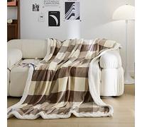 PU MEI Sherpa Fleece Blanket Reversible Plush Fluffy Lattice Flannel Blankets for Sofa Couch Bed (Light Brown Plaid, 60"*80")