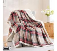 PU MEI Sherpa Fleece Throw Blanket 60" x 80" Reversible Plush Fluffy Large Big Blanket Lattice Flannel Blankets for All Season Use, Chrismas Red