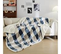PU MEI Sherpa Fleece Throw Blanket 80" x 90" Full/Queen Reversible Plush Fluffy Extra Large Big Blanket Lattice Flannel Blankets for Sofa Couch Bed (Grey-Soft Blue, 80"*90")