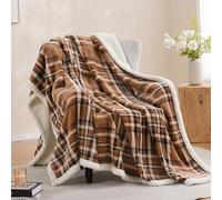 PU MEI Sherpa Fleece Throw Blanket 80" x 90" Reversible Plush Fluffy Large Big Blanket Lattice Flannel Blankets for All Season Use, Mocha Brown