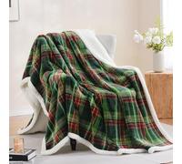 PU MEI Sherpa Fleece Throw Blanket 80" x 90" Reversible Plush Fluffy Large Big Blanket Lattice Flannel Blankets for All Season Use, Chrismas Green