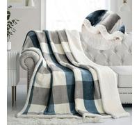 PU MEI Sherpa Throw Blanket for Couch Sofa 50“*60”-Fuzzy Soft Cozy Fleece Thick Warm Blanket for Winter, Soft Throws Plush Fluffy Lattice Flannel Blankets (Grey-Soft Blue)