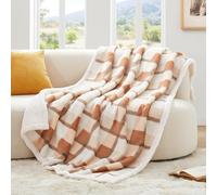 PU MEI Super Soft Faux Fur Sherpa Fleece Throw Blanket, Double-Sided, High-Quality, Cozy, Cute Design, Furry, Warm, Shaggy, Fluffy, Checked, for Sofa, Couch, Bed, 203.2 x 228.6 cm