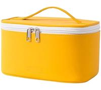 PU Portable Cosmetic Bags Cases Large Capacity Storage Bag Ins Wind Multi-Function Makeup Organizer Box(Yellow)
