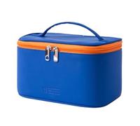 PU Portable Cosmetic Bags Cases Large Capacity Storage Bag Ins Wind Multi-Function Makeup Organizer Box(Blue)