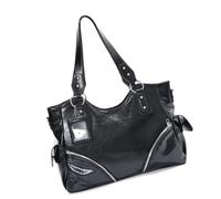 PU Shoulder Bag Large Capacity Black Handbag with Silver-Tone Hardware, Double Handles and Roomy Daily Carry Space for Commute Large Shoulder Handbag Black Tote Purse Soft PU Bag Zip Detail Silver