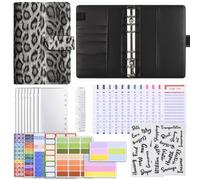PU Soft Budget Binder Planner Colorful Savings Handbook Storage Bag with 12pcs A6 Pockets 6 Hole for Home, Office, Daily(Black)