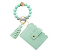 PU Tassel Card - Case Silicone Key Ring Bracelet Wristlet Keychain | Integrate The Wallet And Keychain Into A Smooth Silicone Bead Bracelet With Leather Tassels. The WalletsCan Holds ID Cards