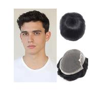 PU Thin Skin Mens Toupee Hairs Replacement System Human Hair Capillary Prosthesis Soft Lace Top Hairline Fine(7x10)