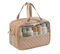 PU Waterproof Travel Bag, Portable Toiletry Storage Bag for Women, Dual-Layer Design, Wet and Dry Separation, Ready to Use Anytime, Making Life More Comfortable(Khaki)