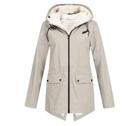 PU Windbreaker Women's Coat Fleece Women's Waterproof Long with Belt and Hood Rain Jacket Women's Outdoor Jacket Water-Repellent Hoodie Women's Spring Long Sleeve Down, A-beige, L
