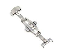 Puasny Automatic Double Click Butterfly Buckle Clasp - Stainless Steel Deployment Buckle for Watch Bands in 16mm, 18mm, 20mm, and 22mm,Silver - 12mm,One Size