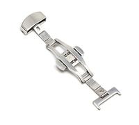 Puasny Automatic Double Click Butterfly Buckle Clasp - Stainless Steel Deployment Buckle for Watch Bands in 16mm, 18mm, 20mm, and 22mm,Silver - 14mm,One Size