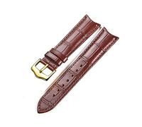 Puasny Curved End Leather Watch Strap - Retro Design with Seamless Fit for 19mm, 20mm, 21mm, and 22mm Watches,Brown-Gold Buckle,19mm