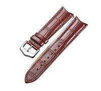 Puasny Curved End Leather Watch Strap - Retro Design with Seamless Fit for 19mm, 20mm, 21mm, and 22mm Watches,Brown-Silver Buckle,19mm
