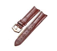 Puasny Curved End Leather Watch Strap - Retro Design with Seamless Fit for 19mm, 20mm, 21mm, and 22mm Watches,Brown-Rosegold,22mm