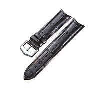 Puasny Curved End Leather Watch Strap - Retro Design with Seamless Fit for 19mm, 20mm, 21mm, and 22mm Watches,Black-Sliver Buckle,20mm