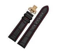 Puasny Genuine Leather Watch Strap with Butterfly Buckle - Replacement Wristband with Stainless Steel Clasp in 23mm,Black Red Gold,18mm