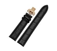 Puasny Genuine Leather Watch Strap with Butterfly Buckle - Replacement Wristband with Stainless Steel Clasp in 23mm,Black Gold,23mm