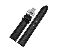 Puasny Genuine Leather Watch Strap with Butterfly Buckle - Replacement Wristband with Stainless Steel Clasp in 23mm,Black Silver,23mm