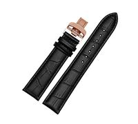 Puasny Genuine Leather Watch Strap with Butterfly Buckle - Replacement Wristband with Stainless Steel Clasp in 23mm,Black Rose Gold,19mm