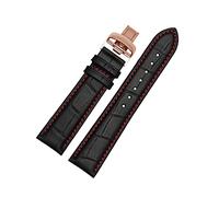 Puasny Genuine Leather Watch Strap with Butterfly Buckle - Replacement Wristband with Stainless Steel Clasp in 23mm,Black Red Rosegold,23mm
