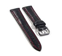 Puasny Genuine Leather Watch Strap with Steel Pin Buckle - Classic Replacement Bracelet for Men and Women in 12mm to 24mm Sizes,Black Red-S,20mm