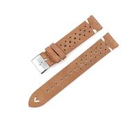 Puasny Handmade Oil Wax Leather Watch Strap - Retro Vintage Design Band for Men in 18mm, 20mm, 22mm, and 24mm,Khaki-White Wire,20mm