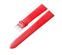 Puasny Handmade Soft Leather Watch Strap with Rose, Gold, and Black Buckle - Adjustable Wristband for Men and Women in 8mm to 24mm,Red Silver,14mm