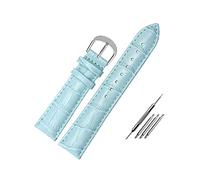 Puasny Leather Watch Strap for Men and Women - Replacement Band with Installation Tool in 12mm to 22mm Sizes,Sky Blue Silver,18mm